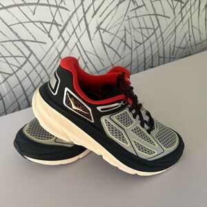 HOKA Men's Athletic Running Sneaker Mesh Black Gray Red Cushioned Lightweight